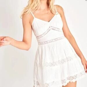 LoveShackFancy White Mini Dress Size 4 Cotton Lace Trim Side Zip Pockets READ